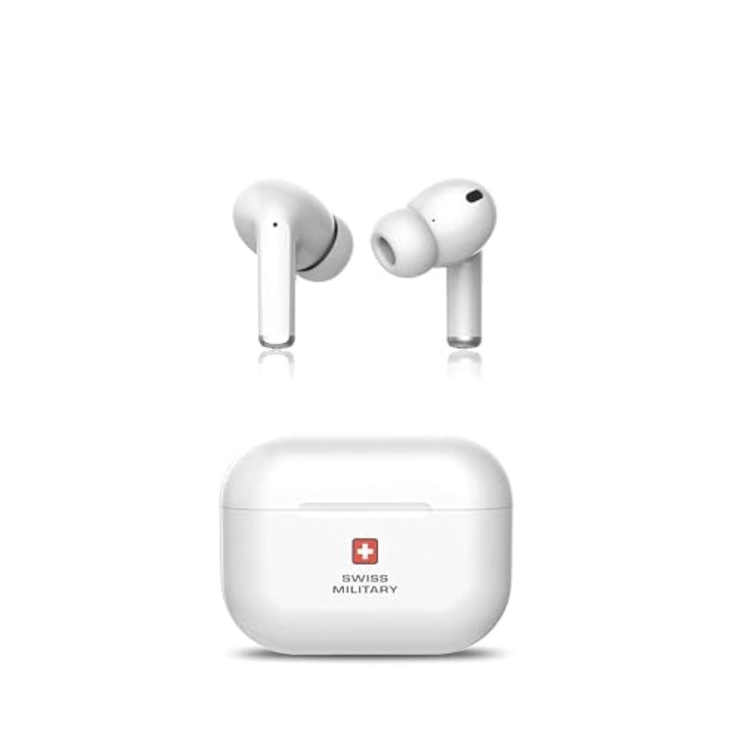 Swiss Military Delta True Wireless In-Ear Earbuds: Deep Bass, Mic for Calls, HD Sound, Type-C Fast Charging, Auto Pairing & Connectivity-White