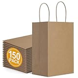 BagDream 150 Pack Small Gift Bags Bulk 5.25x3x8 Inch Natural Kraft Paper Gift Bags with Handles Shopping Merchandise Retail Business Wholesale Birthday Party Favors Bags Brown Paper Sacks