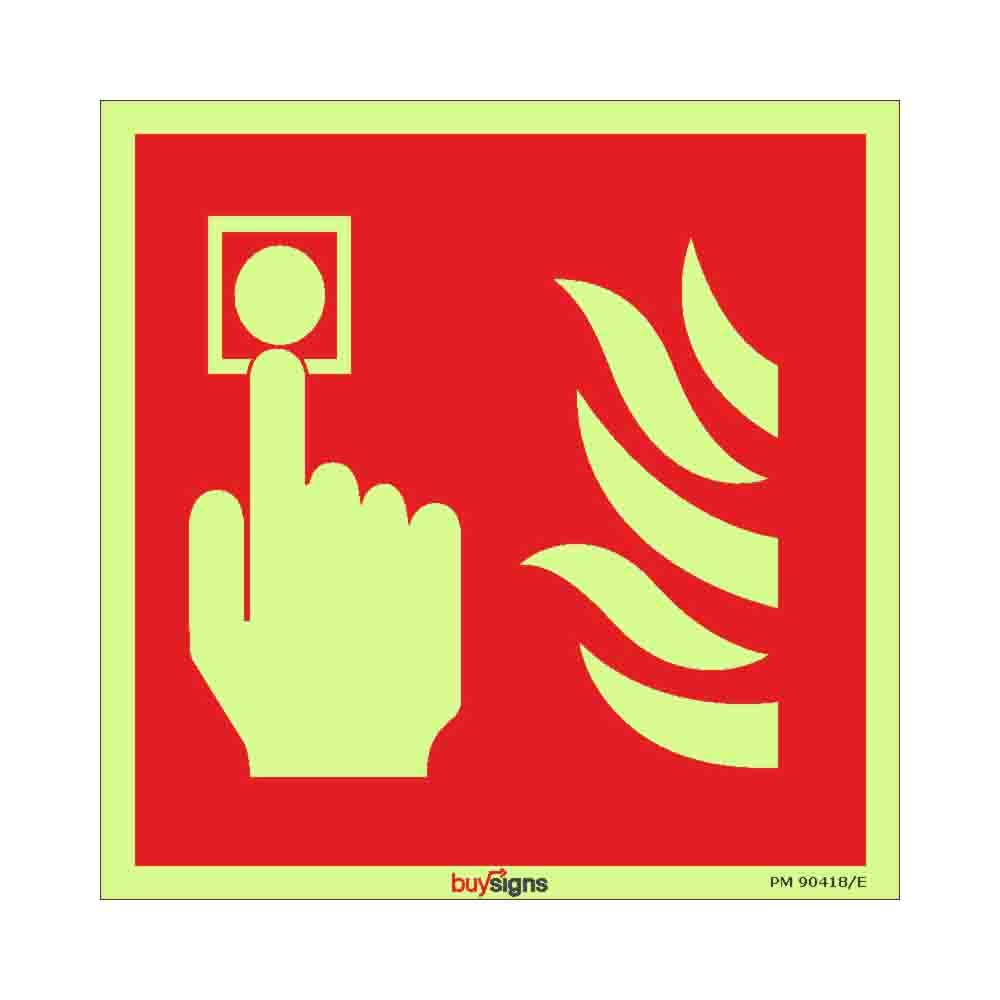 Buysigns.in - Fire Alarm Call Point Autoglow Sign in English - Glow in Dark Micro Laminated Autoglow Vinyl Sticker - (Square, 18 Inch X 18 Inch, Multicolor)