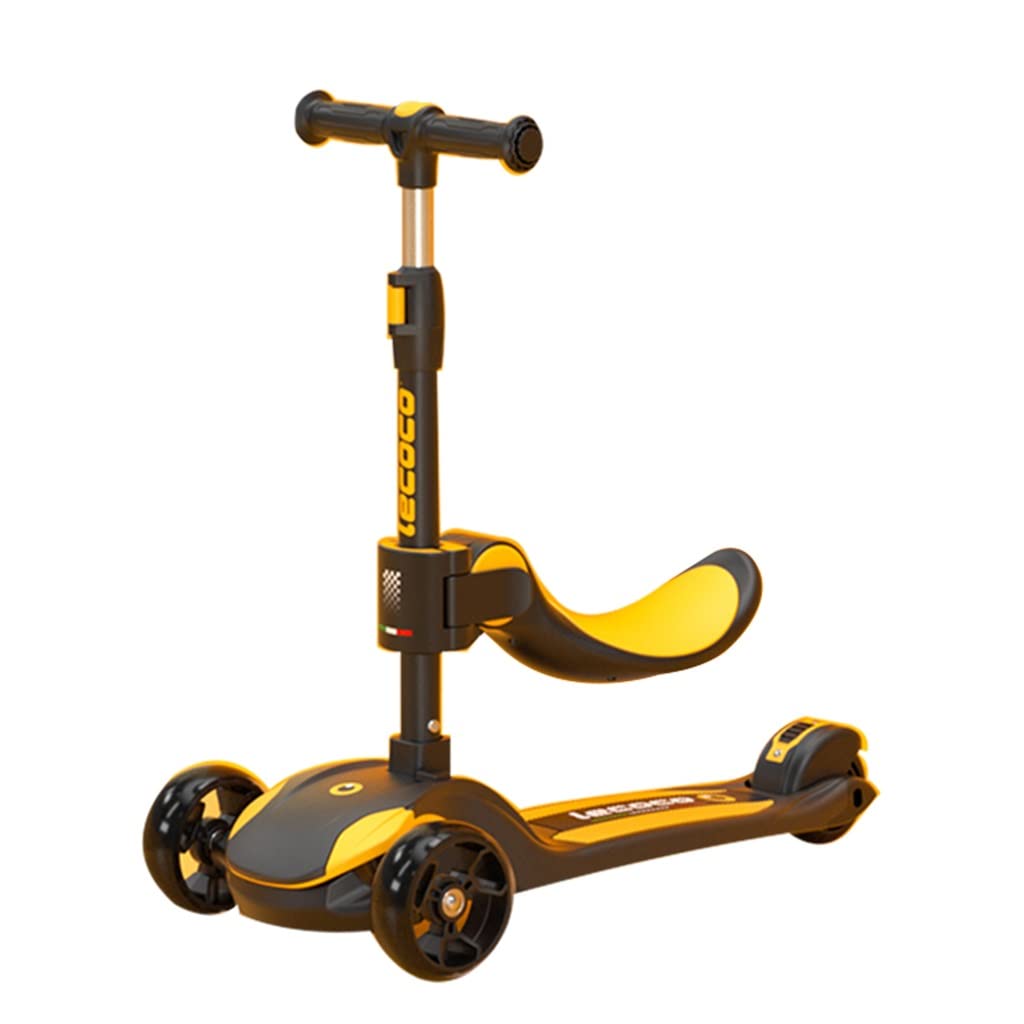 2-in-1 Kids Kick Scooter, Adjustable Height Handlebars and Removable Seat, 3 LED Lighted Wheels, for Boys & Girls Aged 3-8 and up to 100 Lbs (Color : Yellow, Size : 31 * 64cm)