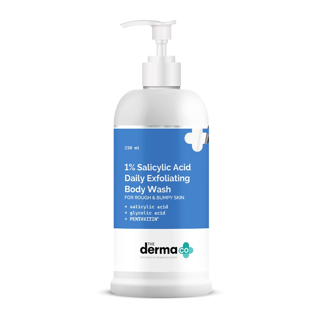 The Derma Co 1% Salicylic Acid Daily Exfoliating Body Wash with Salicylic Acid, Glycolic Acid & PENTAVITIN® - 250ml | | Helps to Prevent Body Acne & Cleanse Skin