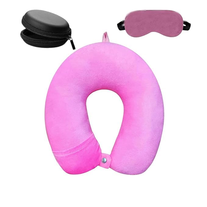 AvolusionTravel Neck Pillow and Eye Mask and Earphone Case Travel Essential Pain Relief & Support for Car Air Cushions Pillows, Pillow for Neck Pain Relief