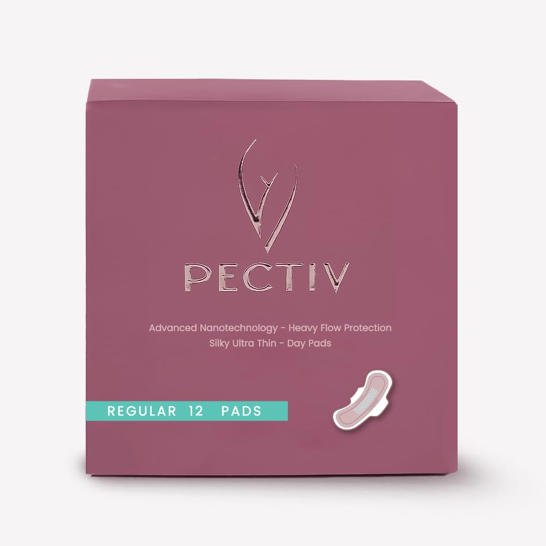 PECTIV Ultra-thin Regular Day Sanitary Pads: Absorbent, Leak Guard Technology, Rash-Free. Reliable Protection & Comfort (1 pack x 12 Pads)