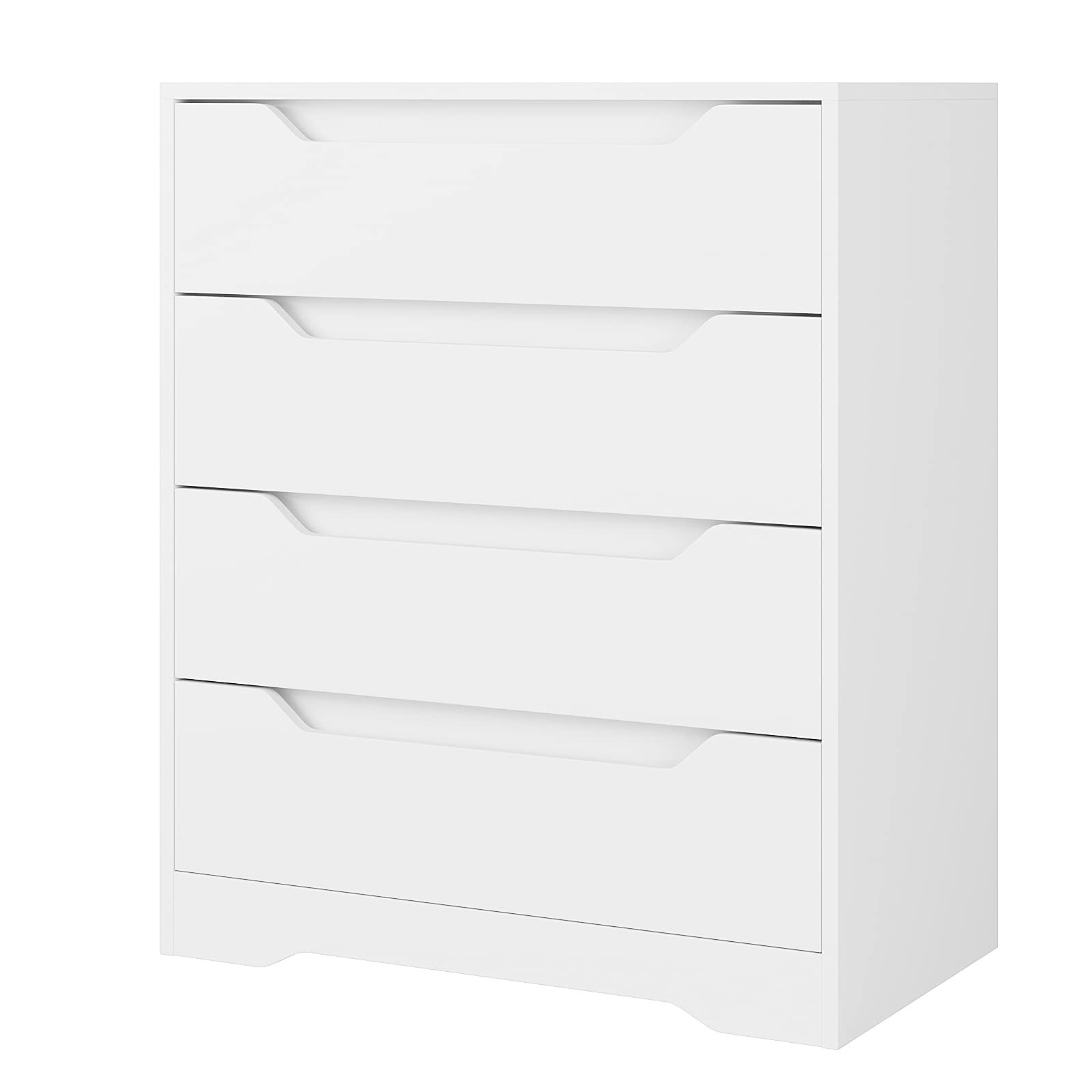 URKNO Modern 4 Drawer Dresser, Wood Chest of Drawers with Storage, Clothing Organizer with Cut-Out Handle, Storage Cabinet, Nightstand for Living Room, Bedroom, Hallway, White