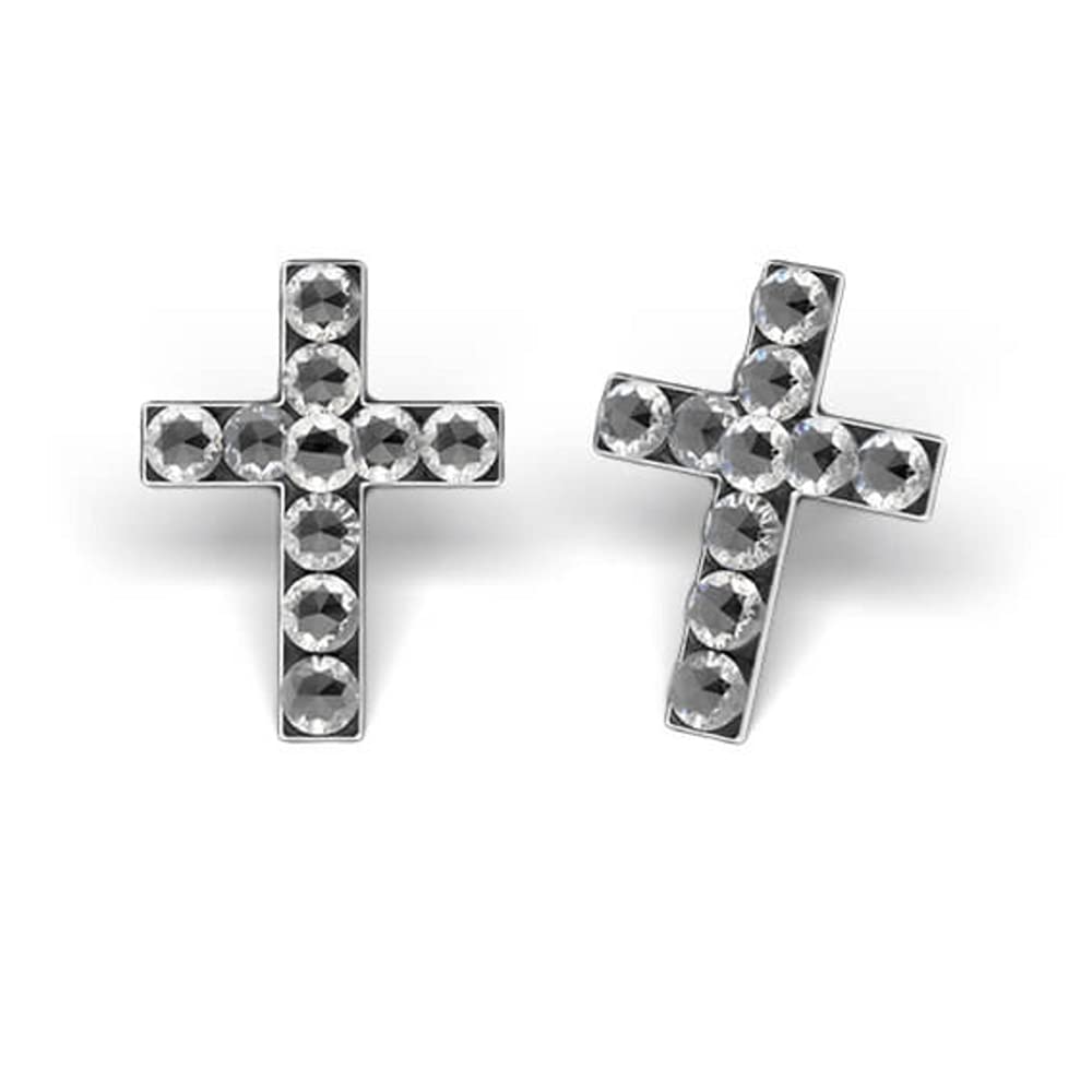 Sensitive by STUDEX, Cross with Crystals Stud Earrings, Surgical Steel, 2 Colours