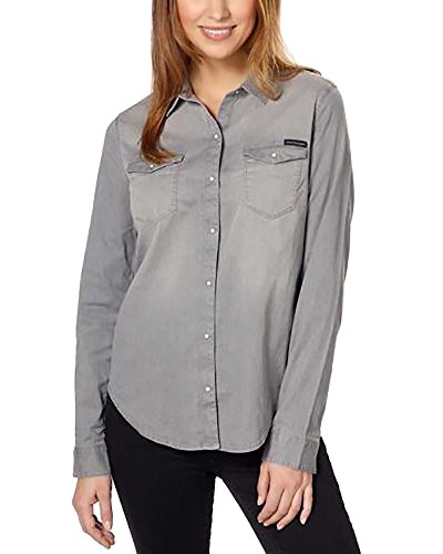 Calvin Klein Jeans Women's Women's Long Sleeve Denim Button Down Shirt (Aleesa Grey, Small)