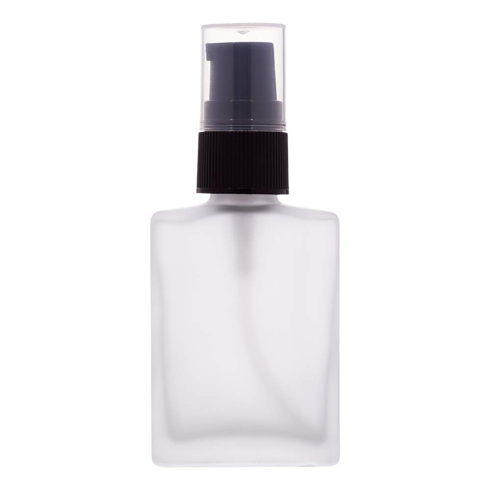 Rentra S.P.A 30ml Clear Frosted Rectangular Glass Bottle with Black Lotion Pump - Empty, Reusable & Refillable, 3 units