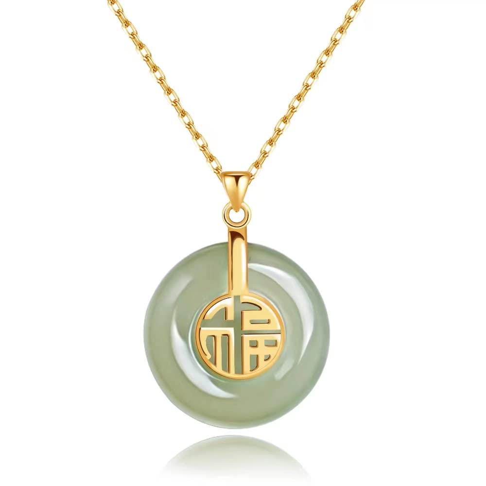 BDRIUOCNEmothers day gifts Good Fortune Pendant Necklace in 18kt Gold Plated Jade Necklace for Women