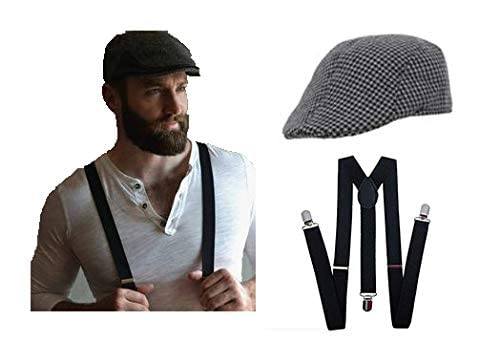 Accery Suspender with Flat cap for Men (Black)