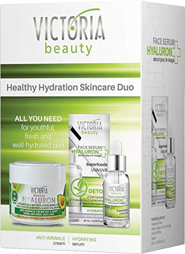 Victoria Beauty Super Hydration Pamper Skincare Gift Set – Day and Night Anti-Aging Face Cream Moisturiser 50ml and Hydrating Detox Serum 20ml, perfect for women aged 30-45