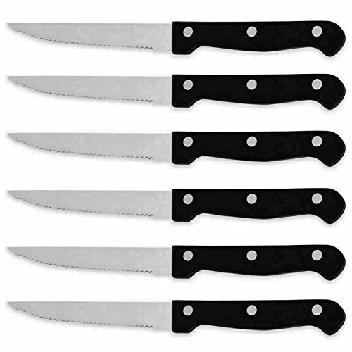 Guilty Gadgets Pack of 6 Steak Knives Stainless Steel Table Knife Kitchen Dine Cutlery Serrated Edge | Dishwasher Safe - Turkey Beef Chicken Xmas Christmas Dinner Cutlery Knife Set