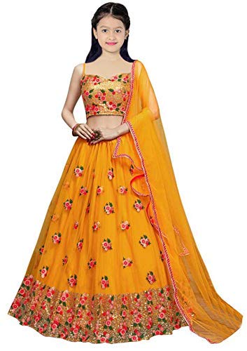 Femisha Creation Girl's Net Semi-stitched Lehenga Choli