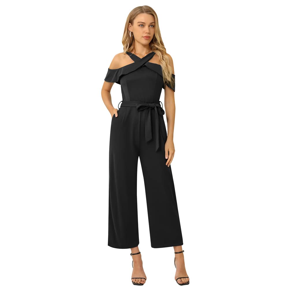 Kate KasinWomen Wide Leg Jumpsuit Halterneck Cropped Length Capri Pants KK0526S23