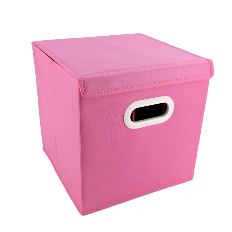 NIBEMINENT Collapsible Fabric Organizers Stackable Dustproof Folding Storage Box with Lid for Home Bedroom Office Pink