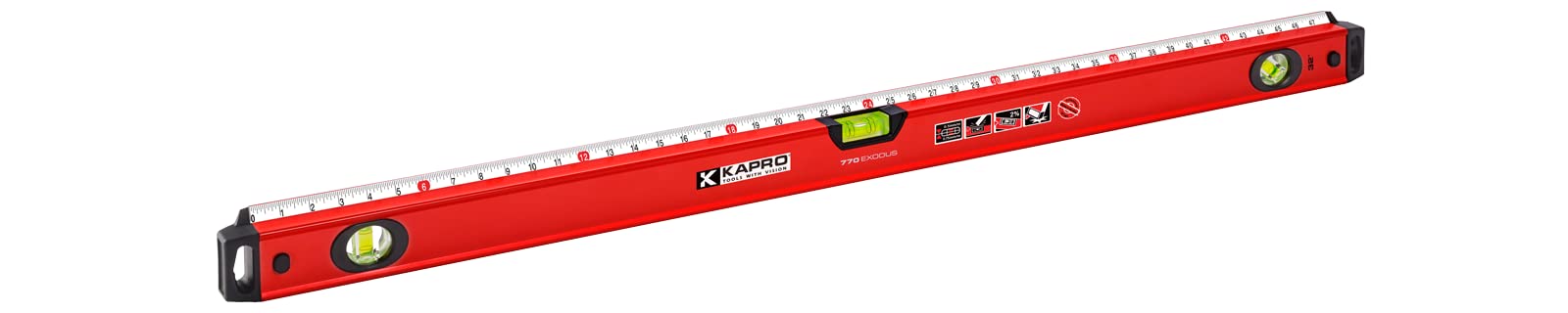 Kapro - 770 Exodus Professional Box Level - 48" - With 45° Vial & Ruler - For Leveling, Measuring, Marking, and Cutting - Features 3 Vials, Precise Straightedge, and Wall-Grip