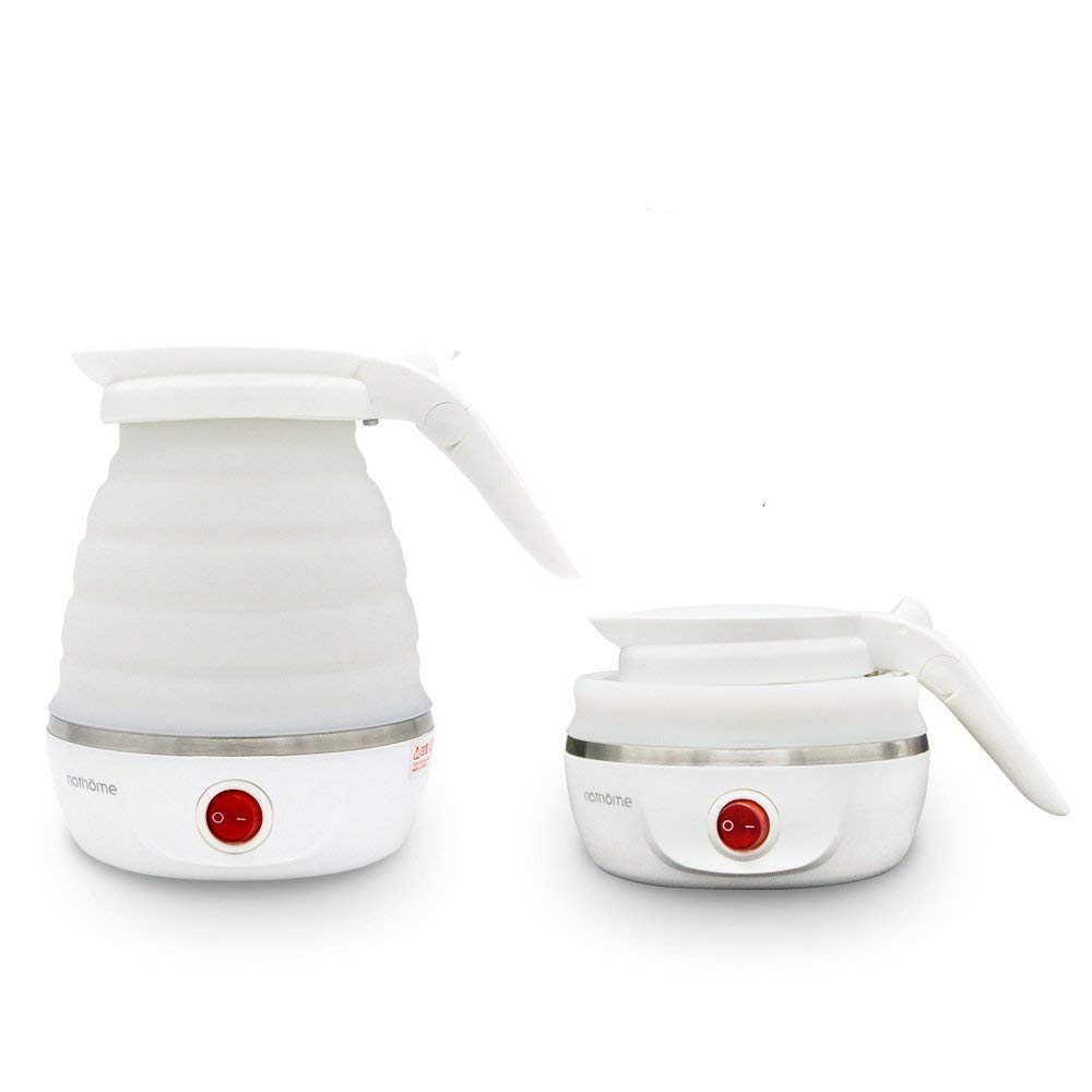 Nathome Travel Foldable Electric Kettle Dual Voltage,Fast Water Boiling,Boil-Dry,Portable Kettle - White