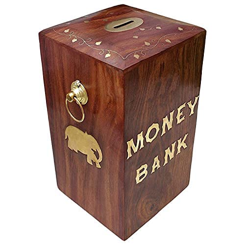 DECORIZE Money Bank - Big Size Master Size Large Piggy Bank Wooden 8 x 5 inch for Kids and Adults (Brown)