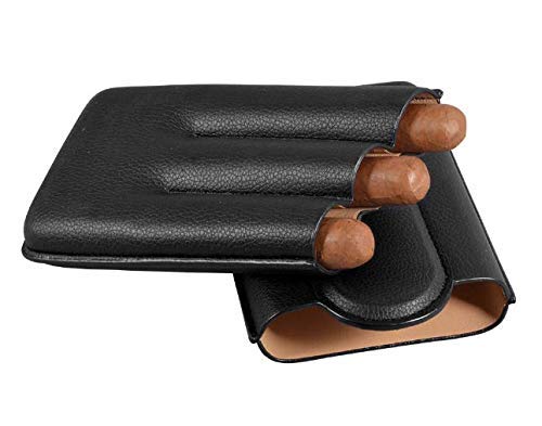 MASSIMO Carna - cigar leather case for 3 cigars with cutter, black (Black)