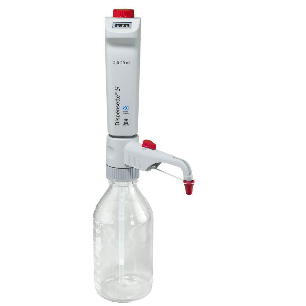 Brandtech Scientific4600351 Dispensette S Digital Bottletop Dispenser with Recirculation Valve, 2.5 mL-25 mL Capacity