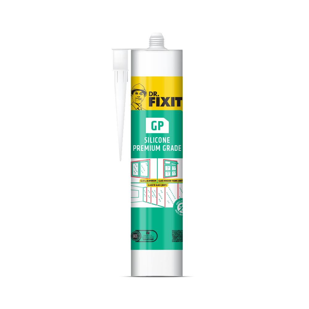 Dr. FixitGP Silicone Sealant, 280ml Clear | Premium Grade, Anti-Fungal, Multi-Purpose Adhesive for Glass, Metal, and Wood