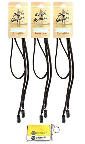 Eyeglass Retainer| Leather Sunglass Holder | Black, 3pk | w/Microfiber Cloth & Screwdriver