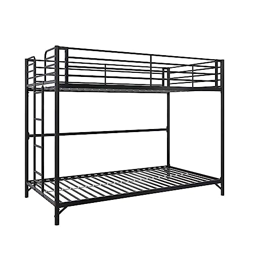 DHP Daven Easy Assembly Metal Bunk Bed for Kids, Teens and Adults, with Ladder, High Guardrail, Metal Slats, Smooth Rounded Edges, No Boxspring Required, Twin-Over-Twin, Black