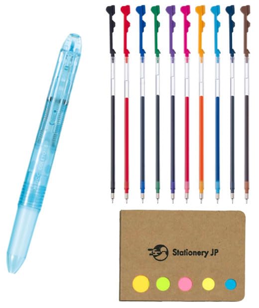 Pilot Hi-tec-c Coleto 5 Color Multi Pen Body Component, Dot Blue, Rubber Grip, 0.4mm 10 Color Ink Refills, Sticky Notes Value Set