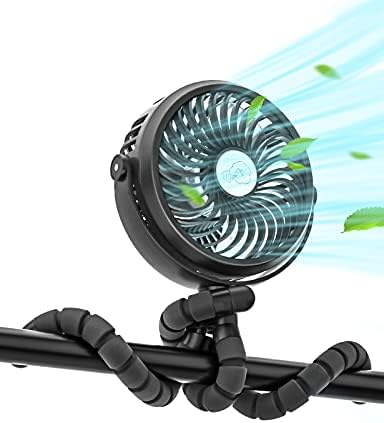 Creiv Battery Operated Stroller Fan, Battery Powered Fan, Portable USB Stand Desk Fan with Flexible & Windable Tripod,3 Different Level Wind Speeds and LED Lighting Available