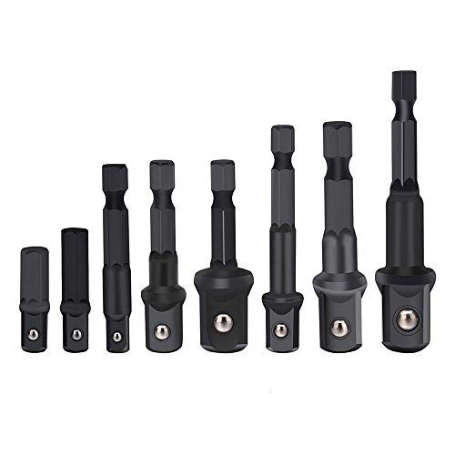 HORUSDY 8-Piece Impact Grade Power Drill Sockets Adapter Sets, Hex Shank Impact Driver Socket Adapter, Socket to Drill Adapter 1/4" 3/8" 1/2" Impact Driver Adapter