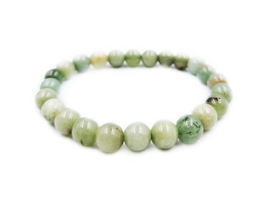 REBUYBurmese Jade Bracelet Crystal Healing Stone Bracelet Charm Bracelet for Men & Women, Color Green, Bead Size 8 mm