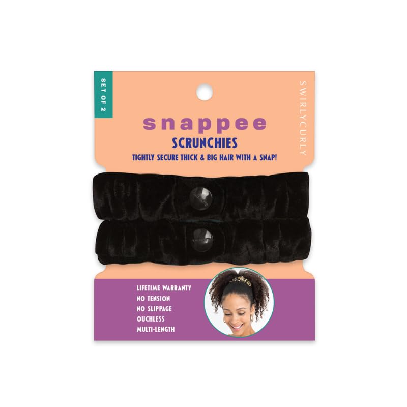 SWIRLYCURLYVelvet Oversized Adjustable Scrunchies for Thick, Natural Hair (2-pack) | No Slip, No Damage, Jumbo Women’s Afro Puff Scrunchie Designed for Curly Black Women’s Hair (Black Velvet)