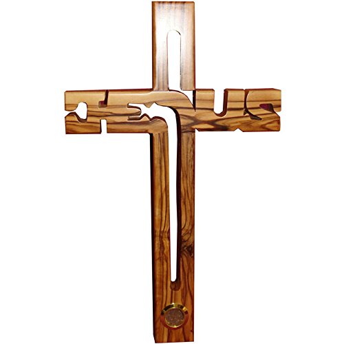 Zuluf 9.8" Large Wall Cross Christian Jesus Handmade Olive Wood Cross with Soil - 25cm CRS005 Christian Gift & Holy Land Certificate