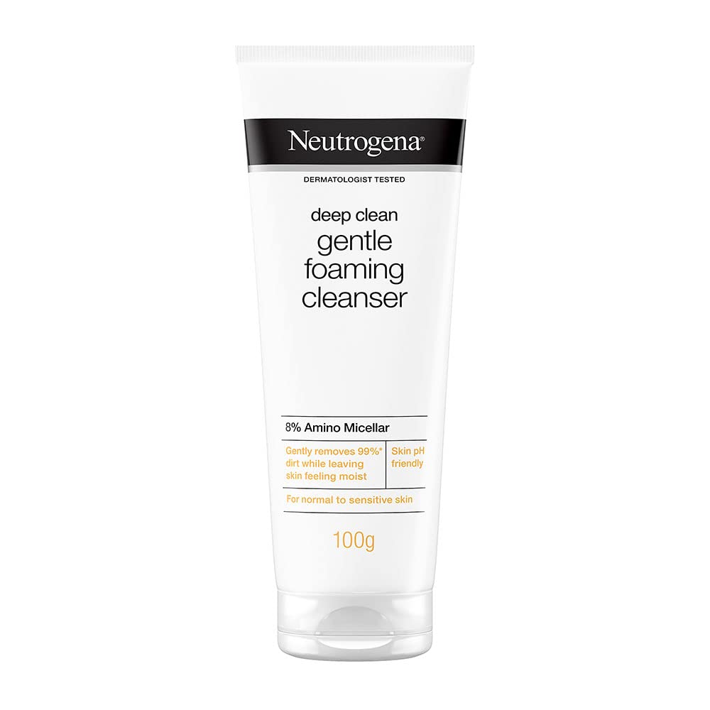 Neutrogena Deep Clean Foaming Cleanser- Advanced Face Wash | Men & Women | Normal to Oily Skin | Gentle Formula | 8% Amino Micellar | Skin pH Friendly | Removes 99% Dirt | Daily Cleansing | 100g