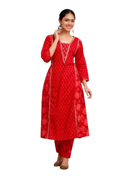 FASHION YANTRA Women's Cotton Printed Embroidered A-Line Kurta