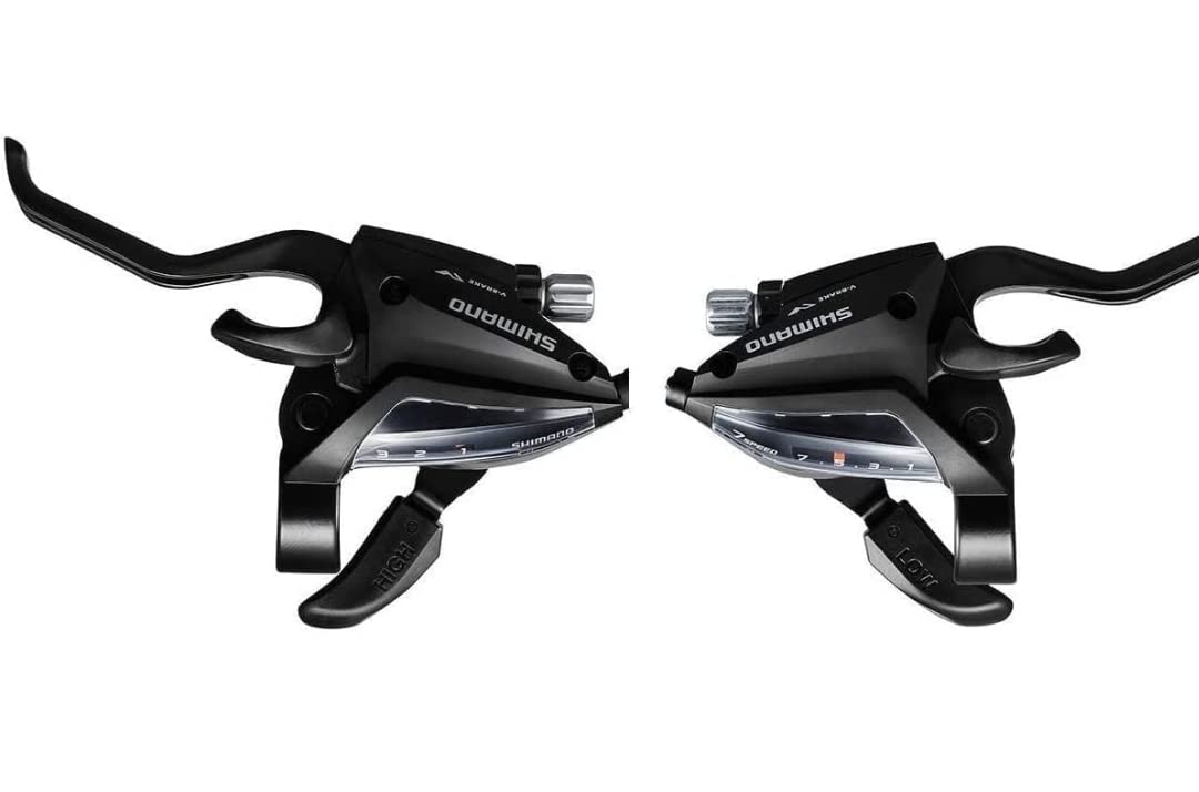 Shimano Gear SHIFTERS Set EF-500 of 21 Speed in almunium/ 7 * 3 SHIFTERS with Cables in Black Colour Suitable for Every Type of Gear Cycle, Aluminum