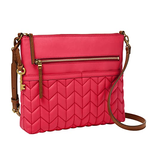 quilted leather crossbody bag - Fossil Women's Fiona Leather Large Crossbody Purse Handbag, Cherry Quilted (Model: ZB1623618)