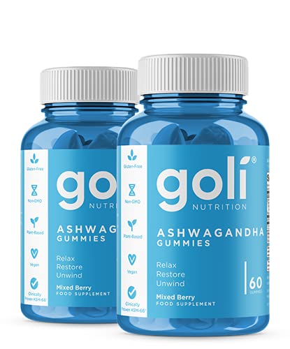 ASHWA Vitamin Gummy by Goli Nutrition - Ashwagandha Gummies - Relax. Restore. Unwind. (Mixed Berry, KSM-66, Vegan, Plant Based, Non-GMO, Gluten-Free & Gelatin Free - 60 Count) (Pack of 2)