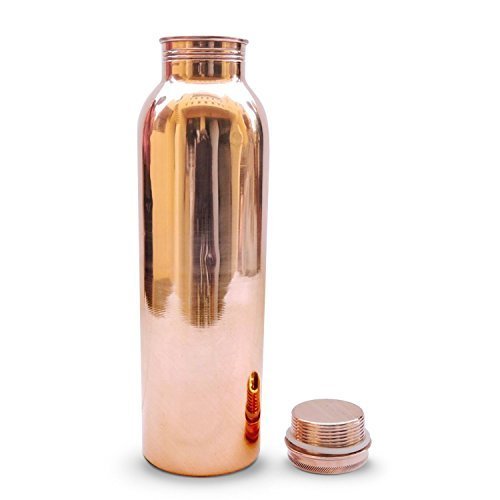 OSNICA 100% Pure Copper Water Bottle Ayurvedic Water Copper Bottle - Leak Proof Water Bottle Cap, Seamless Copper Bottle 32oz 900ml (Ind-5)