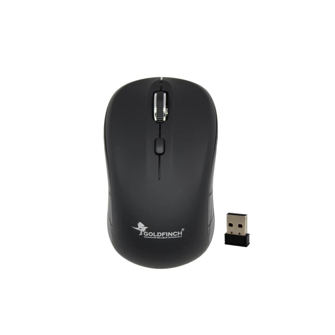 Goldfinch Wireless Mouse, 2.4 GHz with USB Mini Receiver, Optical Tracking, 12-Months Battery Life, Ambidextrous PC/Mac/Laptop - Black