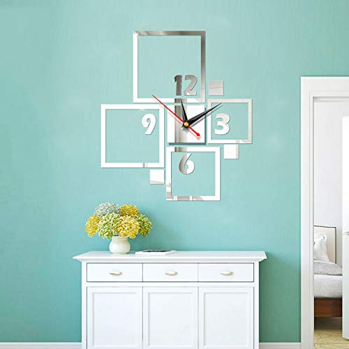 NANAOUS Geometric Box Combination Mirror Wall Stickers Clock, 50 X 60 cm / 19.6 X 23.6 in DIY Study Room Living Room Background Mirror Wall Clock, Creative Decoration Gift