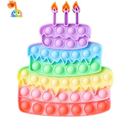 Pretty Cute Birthday Cake Push Pop Bubble Fidget Toy, It is Fidget Silicone Pop Bubble Sensory Stress Relief Toy, Anxiety and Stress Relief for Autism for Kids Girls Adults. (Birthday Cake)