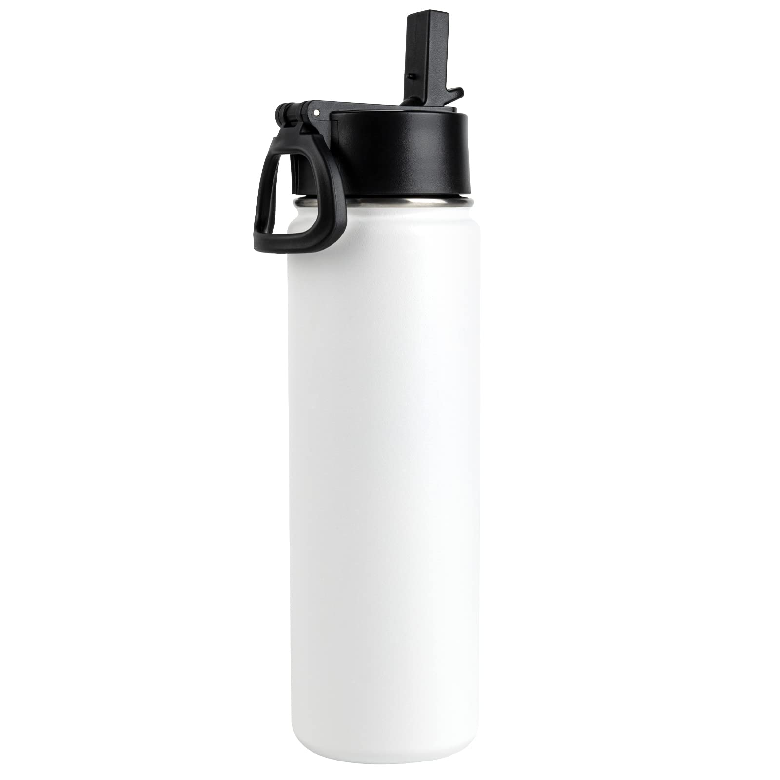 Stainless Steel Water bottle with Straw & Wide Mouth Lid, Wide Rotating Handle, 24oz Double Wall Vacuum Insulated Water Bottle Leak Proof, BPA Free, Keep Cold and Hot, White 24oz