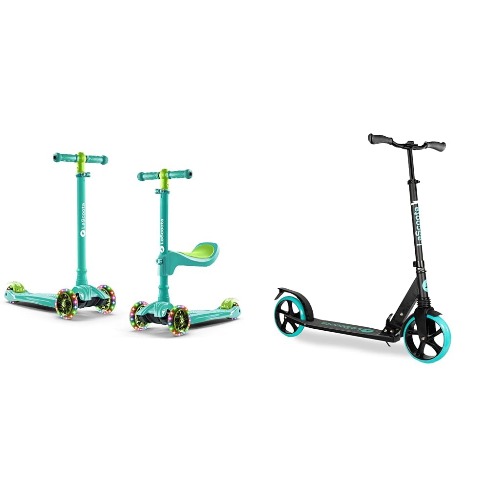 Sit N' Scoot Kids Scooter Ages 3-12 & LaScoota Kick Scooter for Teens 12+