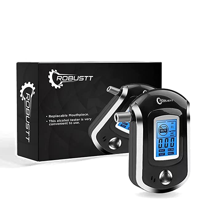 Robustt Alcohol Tester Black (Pack of 1) Advance Digital LCD Display Portable Breathalyzer with 5 Mouthpieces (Model-2)