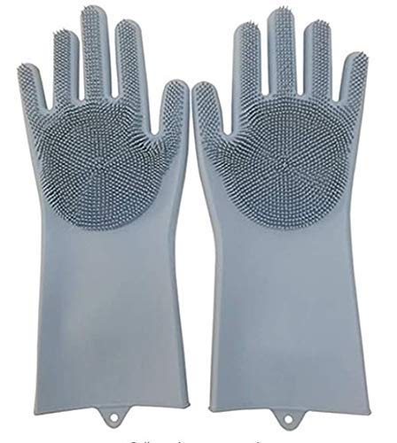 Indian Sublime Art Silicon Scrubbing Hand Gloves for Hand Protection for Dish Washing, Car, Pet Care/Grooming, Bathroom Cleaner, Re-usable