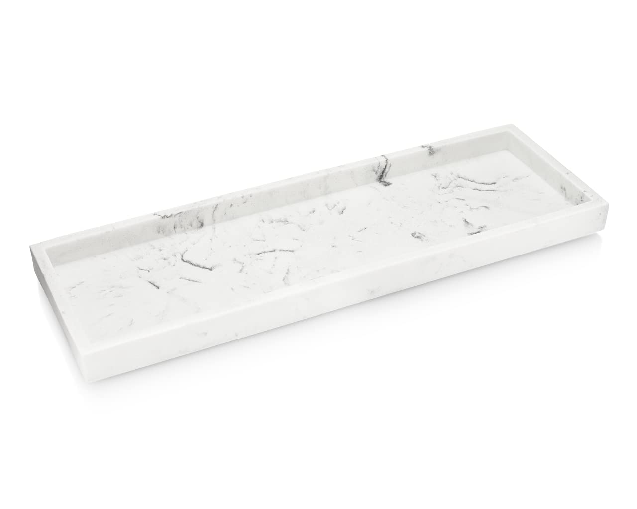 Essentra Home White Marble Luxury Bathroom Vanity Tray, Rectangular Cosmetic Tray.