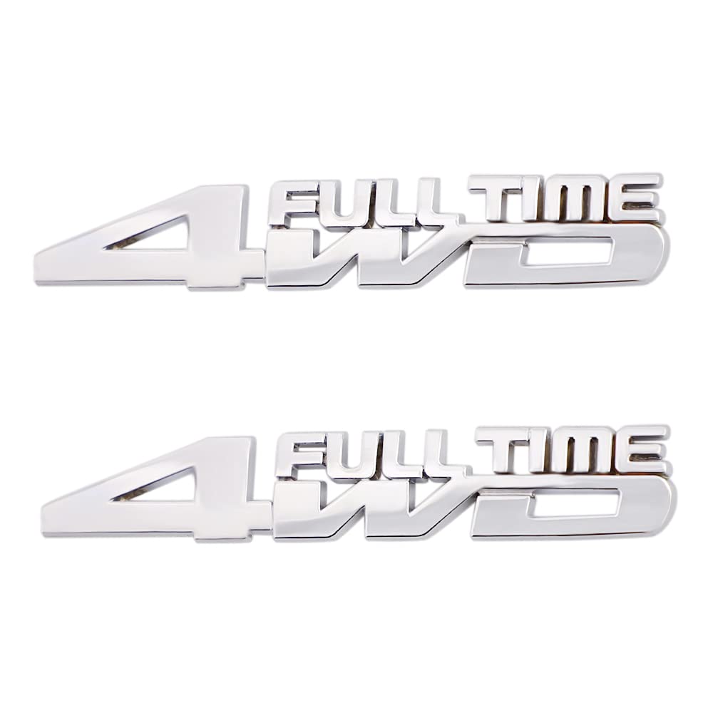 2 Pcs 4WD Full TIME Emblem 3D Metal Decal Car Side Rear Front Trunk Door Fender Bumper Badge Decal Sticker for Off Road SUV Auto Truck (Silver)