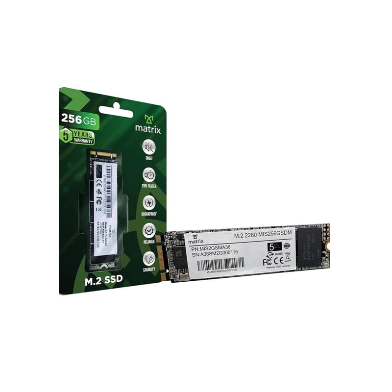 Matrix 256GB M.2 (2280) Internal Solid State Drive (SSD), Read Up to 560MB/s, Write Up to 500MB/s, 5 Year Warranty