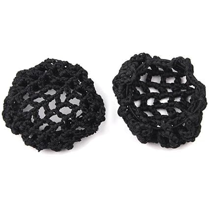 SOLDTRUEFurling Pompoms Pearl Hand-woven Hair Net Elasticated Hair Net Bag Thick Net Mesh Bun Cover Hair Accessories for Ballet Dancing Sports Pack of 2 pcs (black)