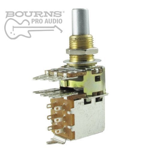 Bourns Dual Mini Guitar Potentiometer w/Push Pull Switch, 250K Audio, Solid Shaft